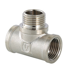 Тройник VALTEC 1/2 (VTr,132,N,0004) внутренняя-наружная резьба, никелированная латунь