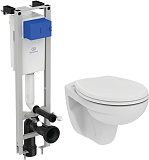 Комплект Ideal Standard CЕТ EUROVIT Rimless подвесной унитаз, инсталляция, сиденье микролифт W660101