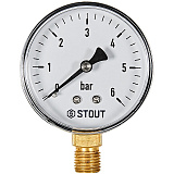 Манометр Stout радиальный, Dn 63 мм 1/4 , 0...6 бар, кл.2.5