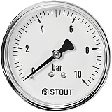 Манометр Stout аксиальный, Dn 63 мм 1/4 , 0...10 бар, кл.2.5