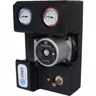 Насосная группа Stout DN20 (3/4 ), с 3-ходовым приводным смесителем, с насосом Grundfos UPSO 15-65 130