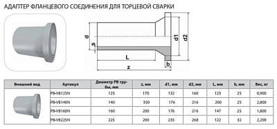 Адаптер фланцевого соединения Thermaflex для торцевой сварки PB-VB225N