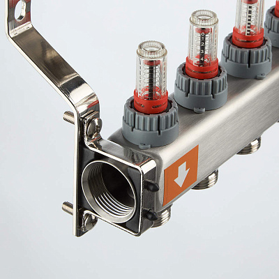 Коллекторная группа VALTEC из нержавеющей стали с регул. клап. и расх., 1х11 вых. Евроконус 3/4 (без сервис. гр.) (VTc.579.EMN.0611)