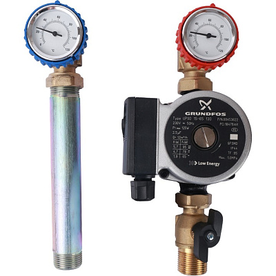 Насосная группа Stout DN20 (3/4 ), прямая, с насосом Grundfos UPSO 15-65 130
