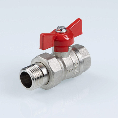 Кран шаровый VALTEC СТАНДАРТ, никель, с полусгоном, рукоятка бабочка 1 1/4, вн.-нар. PN40 (ГОСТ) (VT.127.N.07)