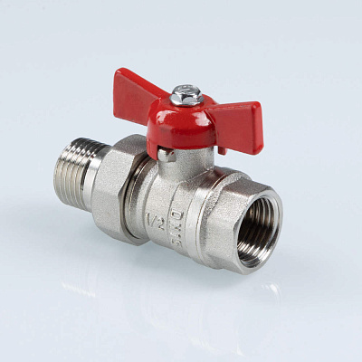 Кран шаровый VALTEC СТАНДАРТ, никель, с полусгоном, рукоятка бабочка 1 1/4, вн.-нар. PN40 (ГОСТ) (VT.127.N.07)