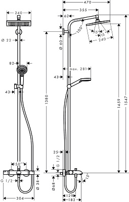 Душевая колонна Hansgrohe Crometta E 240 1jet Showerpipe 27298000
