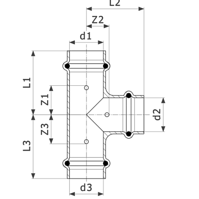 Тройник медный Viega Profipress с SC-Contur d=22, 22x22x22 (арт. 291 969)